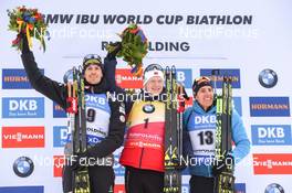 20.01.2019, Ruhpolding, Germany (GER): Johannes Thingnes Boe (NOR), Julian Eberhard (AUT), Quentin Fillon Maillet (FRA) -  IBU world cup biathlon, mass men, Ruhpolding (GER). www.nordicfocus.com. © Tumashov/NordicFocus. Every downloaded picture is fee-liable.