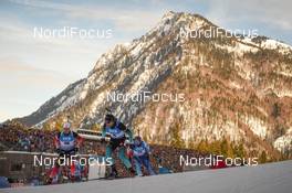 20.01.2019, Ruhpolding, Germany (GER): Henrik L'abee-Lund (NOR), Simon Desthieux (FRA), Benjamin Weger (SUI) -  IBU world cup biathlon, mass men, Ruhpolding (GER). www.nordicfocus.com. © Tumashov/NordicFocus. Every downloaded picture is fee-liable.