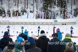 20.01.2019, Ruhpolding, Germany (GER): Simon Eder (AUT), Lukas Hofer (ITA), Martin Fourcade (FRA), Johannes Thingnes Boe (NOR), Antonin Guigonnat (FRA), (l-r) -  IBU world cup biathlon, mass men, Ruhpolding (GER). www.nordicfocus.com. © Manzoni/NordicFocus. Every downloaded picture is fee-liable.