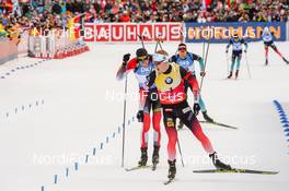 20.01.2019, Ruhpolding, Germany (GER): Johannes Thingnes Boe (NOR), Julian Eberhard (AUT), Quentin Fillon Maillet (FRA) -  IBU world cup biathlon, mass men, Ruhpolding (GER). www.nordicfocus.com. © Tumashov/NordicFocus. Every downloaded picture is fee-liable.