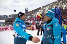20.01.2019, Ruhpolding, Germany (GER): Simon Desthieux (FRA), Patrick Favre (ITA), coach of team France, (l-r) -  IBU world cup biathlon, mass men, Ruhpolding (GER). www.nordicfocus.com. © Manzoni/NordicFocus. Every downloaded picture is fee-liable.