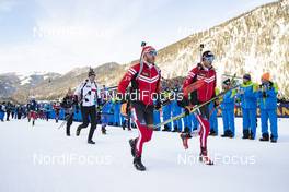 20.01.2019, Ruhpolding, Germany (GER): Julian Eberhard (AUT), Simon Eder (AUT), Dominik Landertinger (AUT), (l-r) -  IBU world cup biathlon, mass men, Ruhpolding (GER). www.nordicfocus.com. © Manzoni/NordicFocus. Every downloaded picture is fee-liable.