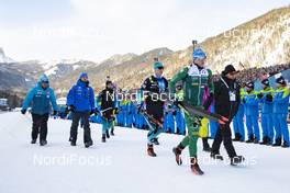 20.01.2019, Ruhpolding, Germany (GER): Simon Desthieux (FRA), Emilien Jacquelin (FRA), Lukas Hofer (ITA), Andi Mettler (SUI), Rossignol race service (l-r) -  IBU world cup biathlon, mass men, Ruhpolding (GER). www.nordicfocus.com. © Manzoni/NordicFocus. Every downloaded picture is fee-liable.