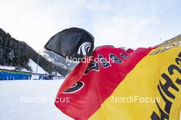 20.01.2019, Ruhpolding, Germany (GER): Event Feature: a german flag waves in the wind -  IBU world cup biathlon, mass men, Ruhpolding (GER). www.nordicfocus.com. © Manzoni/NordicFocus. Every downloaded picture is fee-liable.