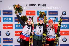 20.01.2019, Ruhpolding, Germany (GER): Paulina Fialkova (SVK), Franziska Preuss (GER), Ingrid Landmark Tandrevold (NOR) -  IBU world cup biathlon, mass women, Ruhpolding (GER). www.nordicfocus.com. © Tumashov/NordicFocus. Every downloaded picture is fee-liable.