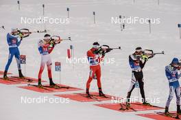 18.01.2019, Ruhpolding, Germany (GER): Michael Roesch (BEL), Jaakko Ranta (FIN), Lukasz Szczurek (POL), Christian Gow (CAN) -  IBU world cup biathlon, relay men, Ruhpolding (GER). www.nordicfocus.com. © Tumashov/NordicFocus. Every downloaded picture is fee-liable.