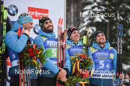 18.01.2019, Ruhpolding, Germany (GER): Emilien Jacquelin (FRA), Martin Fourcade (FRA), Quentin Fillon Maillet (FRA), Simon Desthieux (FRA) -  IBU world cup biathlon, relay men, Ruhpolding (GER). www.nordicfocus.com. © Tumashov/NordicFocus. Every downloaded picture is fee-liable.