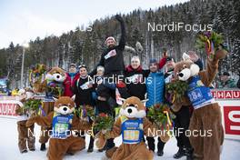 18.01.2019, Ruhpolding, Germany (GER): Tom Lahaye-Goffart (BEL), Thierry Langer (BEL), Florent Claude (BEL), Michael Roesch (BEL), (l-r) -  IBU world cup biathlon, relay men, Ruhpolding (GER). www.nordicfocus.com. © Manzoni/NordicFocus. Every downloaded picture is fee-liable.