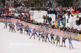18.01.2019, Ruhpolding, Germany (GER): (l-r) Start -  IBU world cup biathlon, relay men, Ruhpolding (GER). www.nordicfocus.com. © Tumashov/NordicFocus. Every downloaded picture is fee-liable.