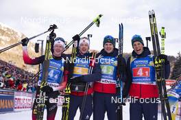 18.01.2019, Ruhpolding, Germany (GER): Johannes Thingnes Boe (NOR), Tarjei Boe (NOR), Vetle Sjaastad Christiansen (NOR), Lars Helge Birkeland (NOR), (l-r) -  IBU world cup biathlon, relay men, Ruhpolding (GER). www.nordicfocus.com. © Manzoni/NordicFocus. Every downloaded picture is fee-liable.