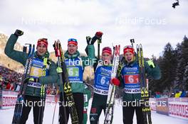 18.01.2019, Ruhpolding, Germany (GER): Arnd Peiffer (GER), Johannes Kuehn (GER), Benedikt Doll (GER), Roman Rees (GER), (l-r) -  IBU world cup biathlon, relay men, Ruhpolding (GER). www.nordicfocus.com. © Manzoni/NordicFocus. Every downloaded picture is fee-liable.