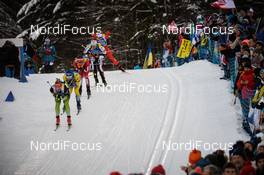 18.01.2019, Ruhpolding, Germany (GER): Florent Claude (BEL), Simon Eder (AUT), Jesper Nelin (SWE), Klemen Bauer (SVK) -  IBU world cup biathlon, relay men, Ruhpolding (GER). www.nordicfocus.com. © Tumashov/NordicFocus. Every downloaded picture is fee-liable.