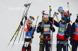 18.01.2019, Ruhpolding, Germany (GER): Johannes Thingnes Boe (NOR), Tarjei Boe (NOR), Vetle Sjaastad Christiansen (NOR) -  IBU world cup biathlon, relay men, Ruhpolding (GER). www.nordicfocus.com. © Tumashov/NordicFocus. Every downloaded picture is fee-liable.