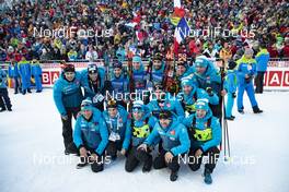 18.01.2019, Ruhpolding, Germany (GER): Emilien Jacquelin (FRA), Martin Fourcade (FRA), Quentin Fillon Maillet (FRA), Simon Desthieux (FRA), (l-r) -  IBU world cup biathlon, relay men, Ruhpolding (GER). www.nordicfocus.com. © Manzoni/NordicFocus. Every downloaded picture is fee-liable.