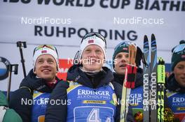 18.01.2019, Ruhpolding, Germany (GER): Vetle Sjaastad Christiansen (NOR), Tarjei Boe (NOR), Johannes Thingnes Boe (NOR) -  IBU world cup biathlon, relay men, Ruhpolding (GER). www.nordicfocus.com. © Tumashov/NordicFocus. Every downloaded picture is fee-liable.