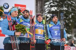 18.01.2019, Ruhpolding, Germany (GER): Quentin Fillon Maillet (FRA), Simon Desthieux (FRA), Martin Fourcade (FRA) -  IBU world cup biathlon, relay men, Ruhpolding (GER). www.nordicfocus.com. © Tumashov/NordicFocus. Every downloaded picture is fee-liable.