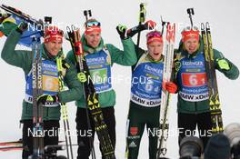 18.01.2019, Ruhpolding, Germany (GER): Roman Rees (GER), Johannes Kuehn (GER), Arnd Peiffer (GER), Benedikt Doll (GER) -  IBU world cup biathlon, relay men, Ruhpolding (GER). www.nordicfocus.com. © Tumashov/NordicFocus. Every downloaded picture is fee-liable.