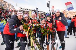 19.01.2019, Ruhpolding, Germany (GER): Synnoeve Solemdal (NOR), Ingrid Landmark Tandrevold (NOR), Tiril Eckhoff (NOR), Marte Olsbu Roeiseland (NOR) -  IBU world cup biathlon, relay women, Ruhpolding (GER). www.nordicfocus.com. © Tumashov/NordicFocus. Every downloaded picture is fee-liable.