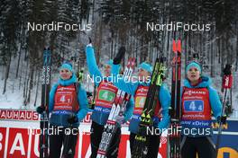 19.01.2019, Ruhpolding, Germany (GER): Julia Simon (FRA), Anais Bescond (FRA), Justine Braisaz (FRA), Anais Chevalier (FRA), (l-r) -  IBU world cup biathlon, relay women, Ruhpolding (GER). www.nordicfocus.com. © Manzoni/NordicFocus. Every downloaded picture is fee-liable.