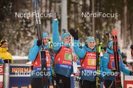 19.01.2019, Ruhpolding, Germany (GER): Julia Simon (FRA), Anais Bescond (FRA), Justine Braisaz (FRA), Anais Chevalier (FRA) -  IBU world cup biathlon, relay women, Ruhpolding (GER). www.nordicfocus.com. © Tumashov/NordicFocus. Every downloaded picture is fee-liable.