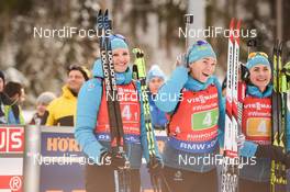 19.01.2019, Ruhpolding, Germany (GER): Julia Simon (FRA), Anais Bescond (FRA), Justine Braisaz (FRA) -  IBU world cup biathlon, relay women, Ruhpolding (GER). www.nordicfocus.com. © Tumashov/NordicFocus. Every downloaded picture is fee-liable.