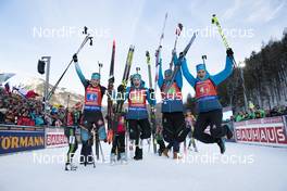 19.01.2019, Ruhpolding, Germany (GER): Anais Chevalier (FRA), Justine Braisaz (FRA), Anais Bescond (FRA), Julia Simon (FRA), (l-r) -  IBU world cup biathlon, relay women, Ruhpolding (GER). www.nordicfocus.com. © Manzoni/NordicFocus. Every downloaded picture is fee-liable.