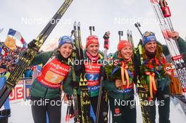 19.01.2019, Ruhpolding, Germany (GER): Vanessa Hinz (GER), Laura Dahlmeier (GER), Franziska Preuss (GER), Denise Herrmann (GER) -  IBU world cup biathlon, relay women, Ruhpolding (GER). www.nordicfocus.com. © Tumashov/NordicFocus. Every downloaded picture is fee-liable.