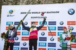 17.01.2019, Ruhpolding, Germany (GER): Tarjei Boe (NOR), Johannes Thingnes Boe (NOR), Benedikt Doll (GER), (l-r) -  IBU world cup biathlon, sprint men, Ruhpolding (GER). www.nordicfocus.com. © Manzoni/NordicFocus. Every downloaded picture is fee-liable.