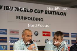 15.01.2019, Ruhpolding, Germany (GER): Borut Nunar (SLO) IBU Race Director World Cup, Franz Berger (AUT), President of the OC Hochfilzen, (l-r) -  IBU world cup biathlon, training, Ruhpolding (GER). www.nordicfocus.com. © Manzoni/NordicFocus. Every downloaded picture is fee-liable.