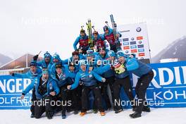 27.01.2019, Antholz, Italy (ITA): Martin Fourcade (FRA), Quentin Fillon Maillet (FRA), Antonin Guigonnat (FRA), (l-r) -  IBU world cup biathlon, mass men, Antholz (ITA). www.nordicfocus.com. © Manzoni/NordicFocus. Every downloaded picture is fee-liable.