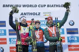 27.01.2019, Antholz, Italy (ITA): Johannes Thingnes Boe (NOR), Quentin Fillon Maillet (FRA), Arnd Peiffer (GER), (l-r) -  IBU world cup biathlon, mass men, Antholz (ITA). www.nordicfocus.com. © Manzoni/NordicFocus. Every downloaded picture is fee-liable.