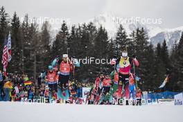 27.01.2019, Antholz, Italy (ITA): Antonin Guigonnat (FRA), Martin Fourcade (FRA), Johannes Thingnes Boe (NOR), (l-r) -  IBU world cup biathlon, mass men, Antholz (ITA). www.nordicfocus.com. © Manzoni/NordicFocus. Every downloaded picture is fee-liable.