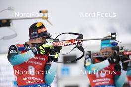 27.01.2019, Antholz, Italy (ITA): Quentin Fillon Maillet (FRA), Antonin Guigonnat (FRA) (l-r) -  IBU world cup biathlon, mass men, Antholz (ITA). www.nordicfocus.com. © Manzoni/NordicFocus. Every downloaded picture is fee-liable.