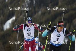 26.01.2019, Antholz, Italy (ITA): Andrejs Rastorgujevs (LAT), Quentin Fillon Maillet (FRA), (l-r) -  IBU world cup biathlon, pursuit men, Antholz (ITA). www.nordicfocus.com. © Manzoni/NordicFocus. Every downloaded picture is fee-liable.