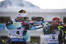 26.01.2019, Antholz, Italy (ITA): Martin Fourcade (FRA), Arnd Peiffer (GER) -  IBU world cup biathlon, pursuit men, Antholz (ITA). www.nordicfocus.com. © Manzoni/NordicFocus. Every downloaded picture is fee-liable.