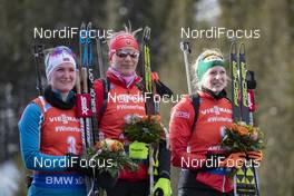 26.01.2019, Antholz, Italy (ITA): Marte Olsbu Roeiseland (NOR), Anastasiya Kuzmina (SVK), Lisa Theresa Hauser (AUT), (l-r) -  IBU world cup biathlon, pursuit women, Antholz (ITA). www.nordicfocus.com. © Manzoni/NordicFocus. Every downloaded picture is fee-liable.