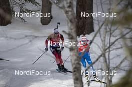 26.01.2019, Antholz, Italy (ITA): Marte Olsbu Roeiseland (NOR), Kaisa Makarainen (FIN), (l-r) -  IBU world cup biathlon, pursuit women, Antholz (ITA). www.nordicfocus.com. © Manzoni/NordicFocus. Every downloaded picture is fee-liable.