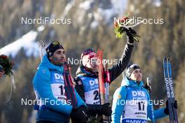 25.01.2019, Antholz, Italy (ITA): Martin Fourcade (FRA), Simon Eder (AUT), Simon Desthieux (FRA), (l-r) -  IBU world cup biathlon, sprint men, Antholz (ITA). www.nordicfocus.com. © Manzoni/NordicFocus. Every downloaded picture is fee-liable.