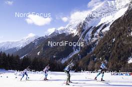 24.01.2019, Antholz, Italy (ITA): Lena Haecki (SUI), Vanessa Hinz (GER), Elisa Gasparin (SUI), Anais Bescond (FRA), (l-r) -  IBU world cup biathlon, sprint women, Antholz (ITA). www.nordicfocus.com. © Manzoni/NordicFocus. Every downloaded picture is fee-liable.