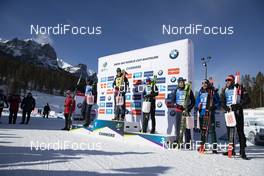 07.02.2019, Canmore, Canada (CAN): Vetle Sjaastad Christiansen (NOR), Johannes Thingnes Boe (NOR), Alexander Loginov (RUS), Lars Helge Birkeland (NOR), Dominik Windisch (ITA), Simon Eder (AUT), (l-r) -  IBU world cup biathlon, short individual men, Canmore (CAN). www.nordicfocus.com. © Manzoni/NordicFocus. Every downloaded picture is fee-liable.