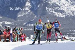 07.02.2019, Canmore, Canada (CAN): Arnd Peiffer (GER), Johannes Thingnes Boe (NOR), Dominik Landertinger (AUT), (l-r) -  IBU world cup biathlon, short individual men, Canmore (CAN). www.nordicfocus.com. © Manzoni/NordicFocus. Every downloaded picture is fee-liable.