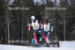08.02.2019, Canmore, Canada (CAN): Erlend Bjoentegaard (NOR), Simon Fourcade (FRA), (l-r) -  IBU world cup biathlon, relay men, Canmore (CAN). www.nordicfocus.com. © Manzoni/NordicFocus. Every downloaded picture is fee-liable.