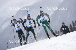 08.02.2019, Canmore, Canada (CAN): Kalev Ermits (EST), Erik Lesser (GER), Dominik Windisch (ITA), (l-r) -  IBU world cup biathlon, relay men, Canmore (CAN). www.nordicfocus.com. © Manzoni/NordicFocus. Every downloaded picture is fee-liable.