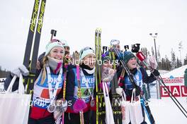 08.02.2019, Canmore, Canada (CAN): Emilie Aagheim Kalkenberg (NOR), Ingrid Landmark Tandrevold (NOR), Tiril Eckhoff (NOR), Marte Olsbu Roeiseland (NOR), (l-r) -  IBU world cup biathlon, relay women, Canmore (CAN). www.nordicfocus.com. © Manzoni/NordicFocus. Every downloaded picture is fee-liable.