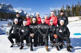 06.02.2019, Canmore, Canada (CAN): Matthias Ahrens (GER) coach Team Canada, Megan Bankes (CAN), Rosanna Crawford (CAN), Emma Lunder (CAN), Sarah Beaudry (CAN), Brendan Green (CAN), Scott Gow (CAN), Jules Burnotte (CAN), Christian Gow (CAN) -  IBU world cup biathlon, training, Canmore (CAN). www.nordicfocus.com. © Manzoni/NordicFocus. Every downloaded picture is fee-liable.