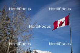 05.02.2019, Canmore, Canada (CAN): Event Feature: Canadian flag in the wind -  IBU world cup biathlon, training, Canmore (CAN). www.nordicfocus.com. © Manzoni/NordicFocus. Every downloaded picture is fee-liable.