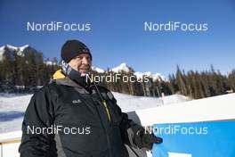 05.02.2019, Canmore, Canada (CAN): Event Feature: Infront technician fixes advertisement billboards -  IBU world cup biathlon, training, Canmore (CAN). www.nordicfocus.com. © Manzoni/NordicFocus. Every downloaded picture is fee-liable.