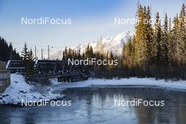 09.02.2019, Canmore, Canada (CAN): Event Feature: the old bridge of Canmore with the steaming river below -  IBU world cup biathlon, training, Canmore (CAN). www.nordicfocus.com. © Manzoni/NordicFocus. Every downloaded picture is fee-liable.