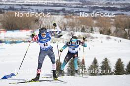 16.02.2019, Soldier Hollow, United States of America (USA): Sean Doherty (USA), Fabien Claude (FRA), (l-r) -  IBU world cup biathlon, pursuit men, Soldier Hollow (USA). www.nordicfocus.com. © Manzoni/NordicFocus. Every downloaded picture is fee-liable.