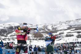 16.02.2019, Soldier Hollow, United States of America (USA): Johannes Thingnes Boe (NOR), Erik Lesser (GER), (l-r) -  IBU world cup biathlon, pursuit men, Soldier Hollow (USA). www.nordicfocus.com. © Manzoni/NordicFocus. Every downloaded picture is fee-liable.